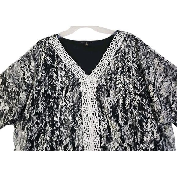 Adrienne Vittadini~Woman Plus Size 1X~ Black/White Floral Lace Lined Boho Blouse - Picture 9 of 14